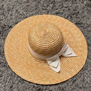 Janie and Jack Beige Straw Hat with White Ribbon